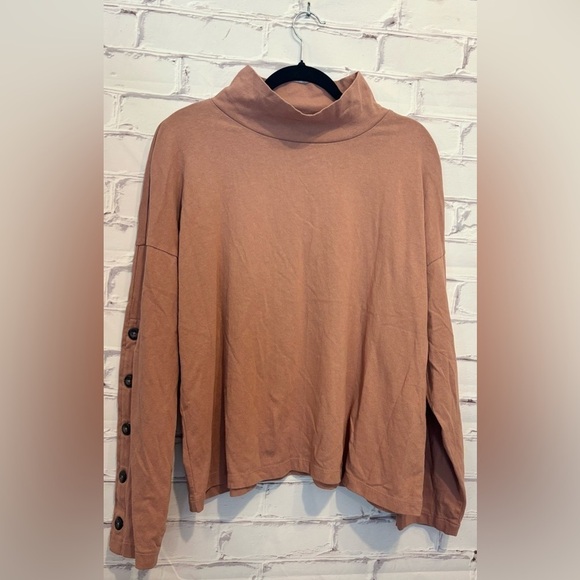 Madewell NWOT light pink long sleeves mock neck side sleeves button pullover top - Picture 1 of 5